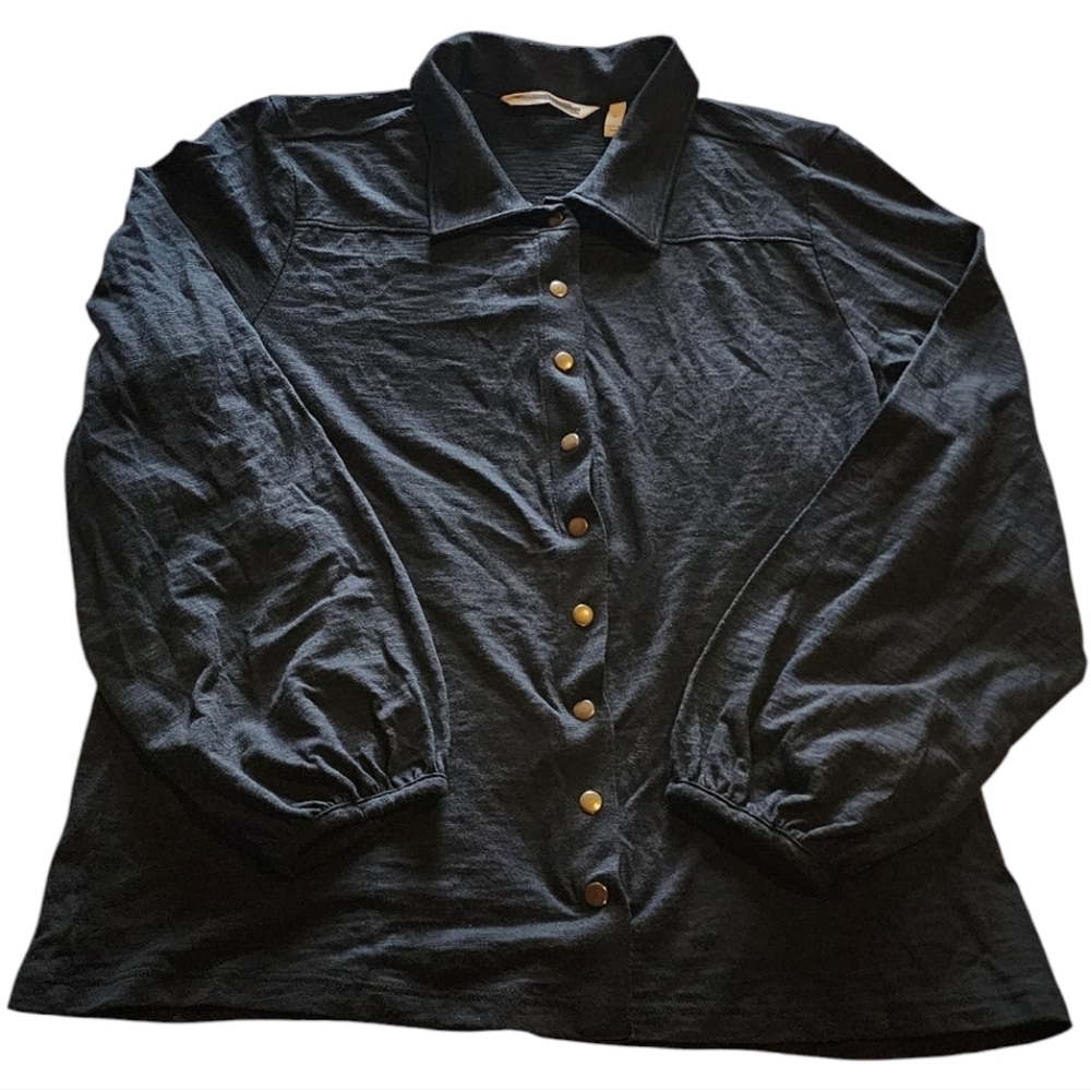 Soft Surroundings Charcoal Gray Snap Button Shirt Cotton Modal Blouse Medium